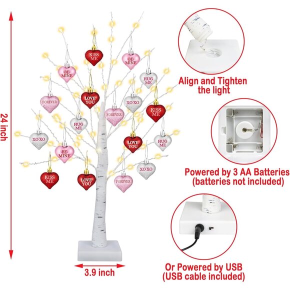 Timer] Valentines Decor 24 Inch Valentines Decorations Lighted Tree with 18 Hear - Picture 2 of 8